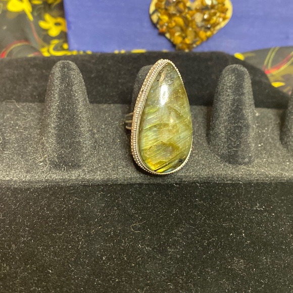 925 Sterling Silver Plated Antique Setting Labrodrite Ring - Picture 1 of 3